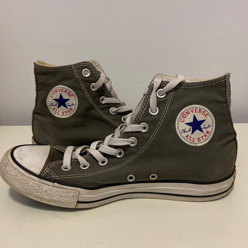 Converse All Star grey high top shoes. Size 10 womens, size 8 mens.